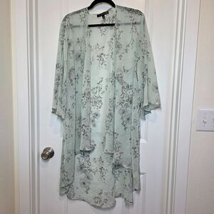 Always Indigo Seafoam Green 3X Duster Cardigan Kimono Lightweight Sheer